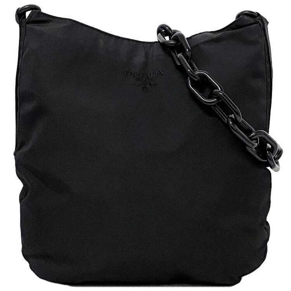 Prada Chain Shoulder Bag Black Nero Black Shoulder Logo Embroidery Tessuto